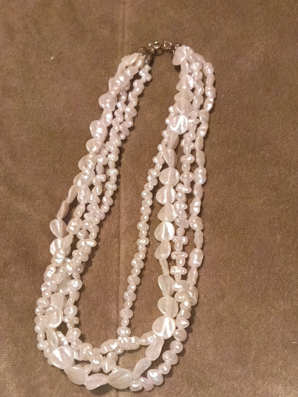 Vintage Costume JewelMulti-Strand White Pearl Statement Necklace - Brand Unknown